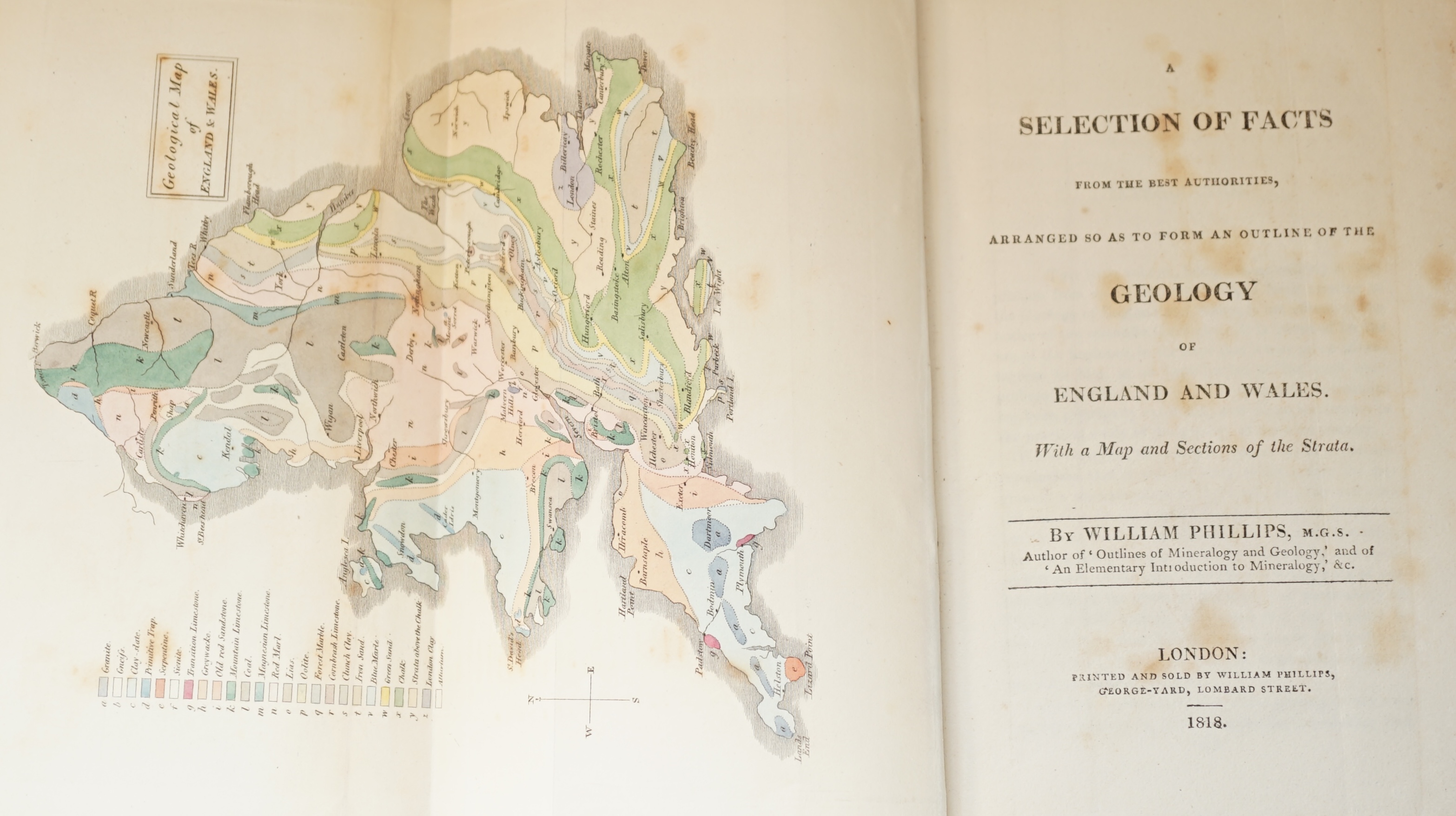 Phillips, John - Two Works - The Rivers, Mountains, and Sea-Coast of Yorkshire. With Essays on the Climate, Scenery and Ancient Inhabitants of the County, 1st ed., 36 lithographed plates, 16pp. publisher's list at end, d